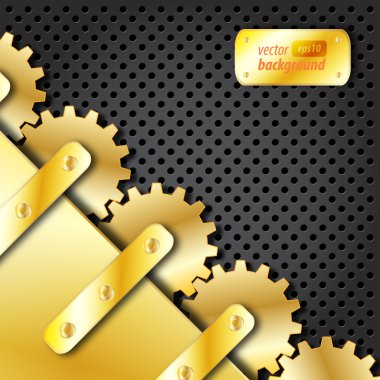 Metal plate and gold gears vector clipart