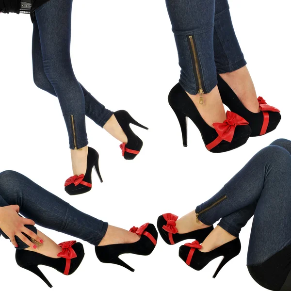 A very sexy woman in jeans and high heels - — Stock Photo, Image