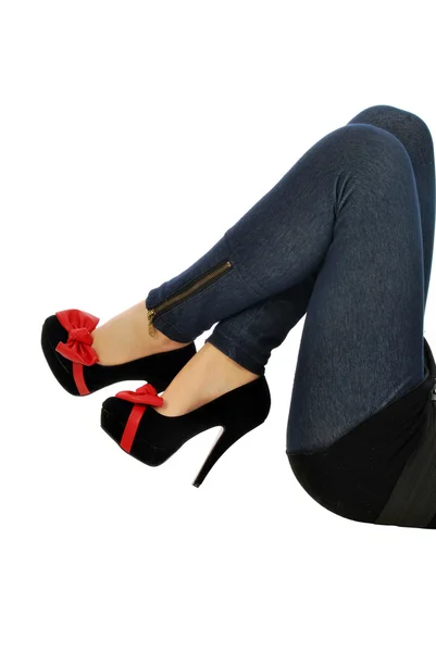 En mycket sexig kvinna i jeans och höga klackar - 001 — Stockfoto