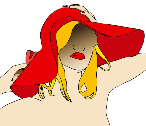 Portrét ženy s červeným kloboukem — Stock fotografie