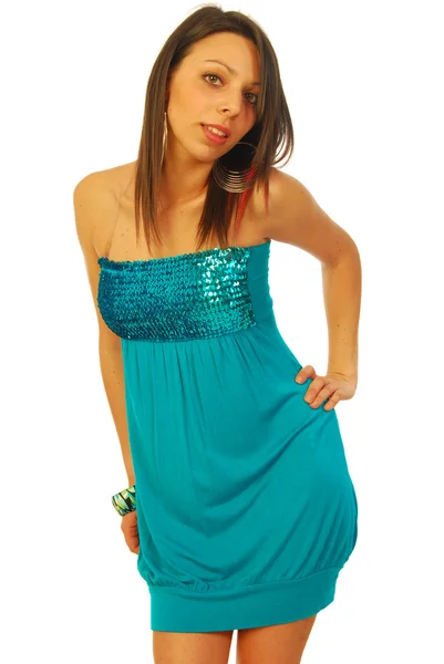Beautiful brunette wearing an elegant evening dress 003 — Stock Photo, Image