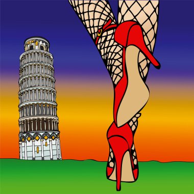 Sexy fashion under the Tower of Pisa - 7 clipart