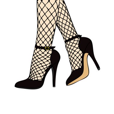 Black High Heels with fishnet stockings clipart