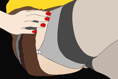 Garter belt under her skirt clipart