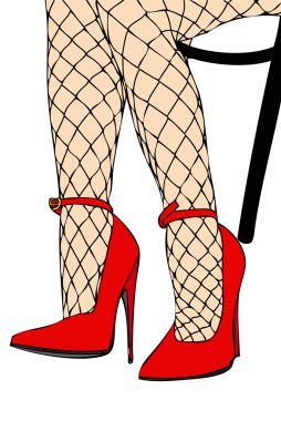 Seated Woman with fishnet stockings and high heels clipart