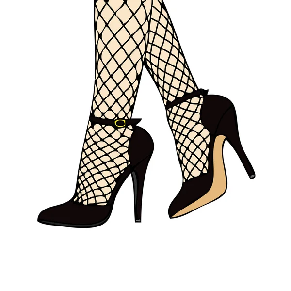 Schwarze High Heels mit Netzstrümpfen — Stockfoto