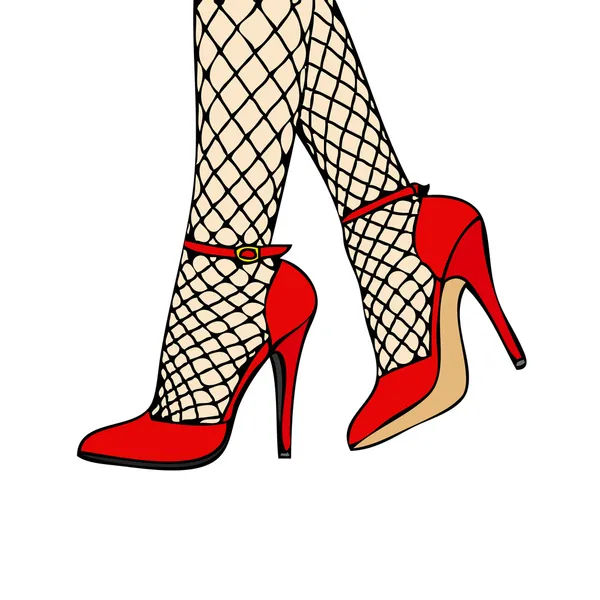 Rote High Heels mit Netzstrümpfen — Stockfoto