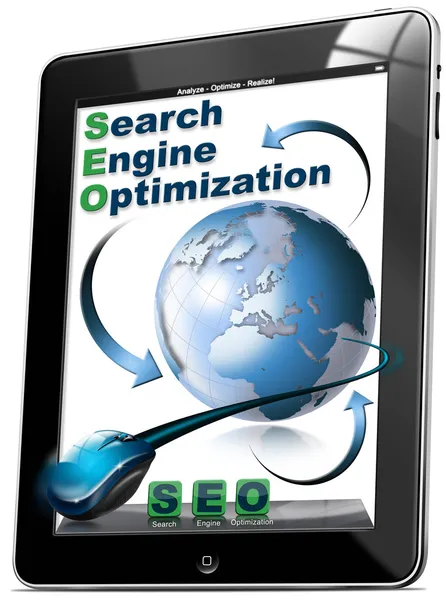 Tablet SEO - Search engine optimization — Stock Photo, Image