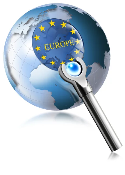 全球欧洲与放大镜 — 图库照片