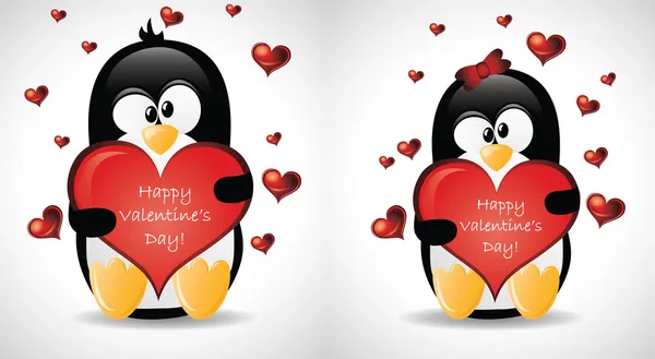 Valentin üdvözlés pingvinek — Stock Vector