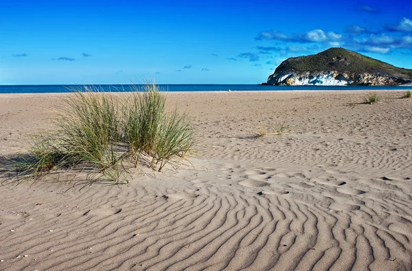 Un bellissimo paesaggio con una montagna e sabbia ondulata — Foto Stock