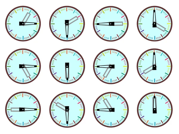 Vetor de relógios que indicam a cada quarto de hora —  Vetores de Stock