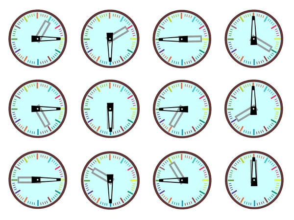 stock vector Vector of timepieces that indicate every quarter of an hour