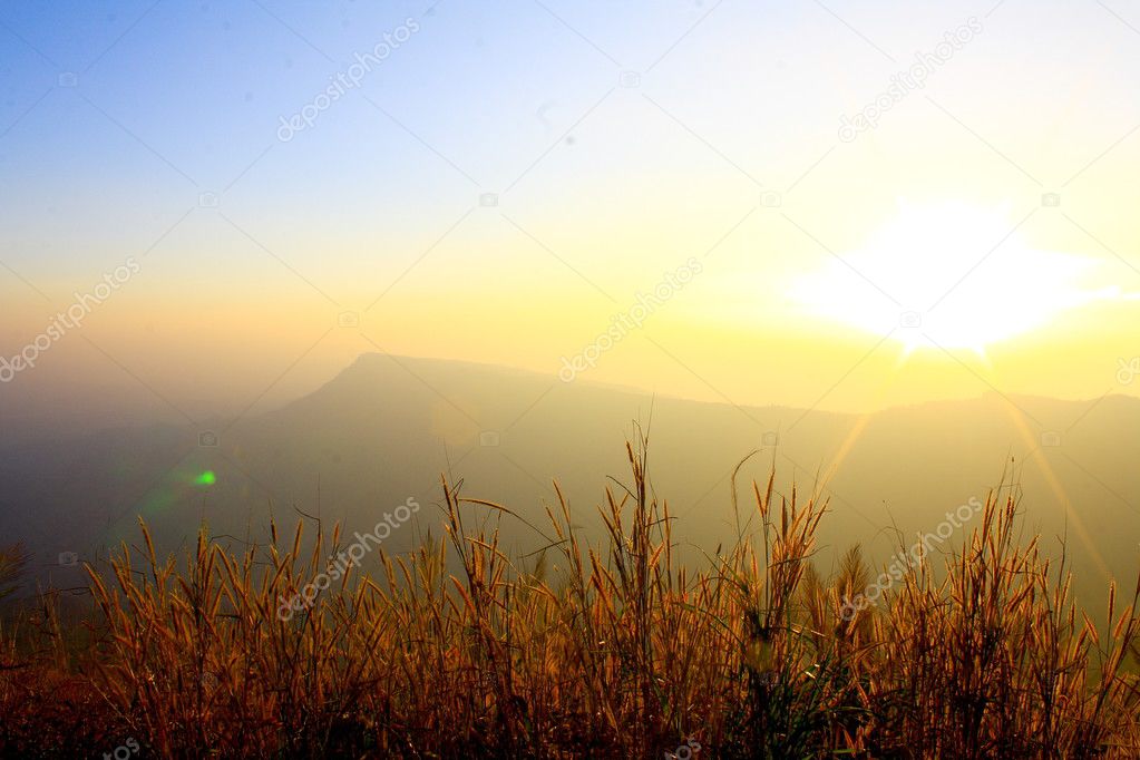 Hills and bright sky during sundown