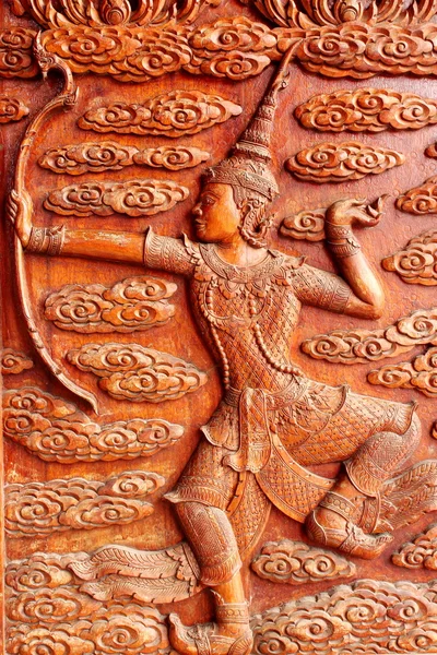Nativní thajském stylu, řezbářství, malování na dveře kostela v chrámu — Stock fotografie