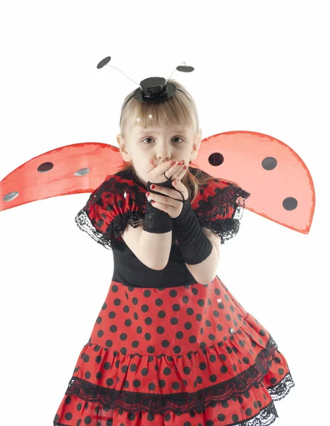 Girl in ladybug costume on white background — Stock Photo, Image