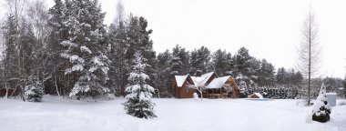 Wooden house in winter clipart