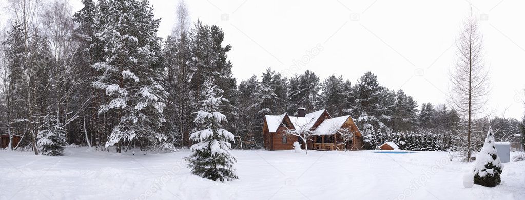 Wooden house in winter
