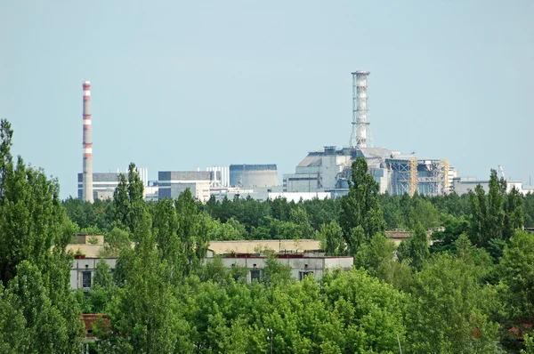 Lost city Pripyat and Chernobyl nuclear power station — Stock Photo, Image