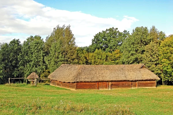 Ancienne grange avec un toit en paille — Photo