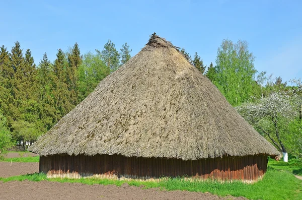 Ancienne grange avec un toit en paille — Photo