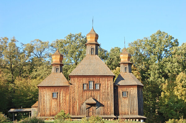 Antique traditional wooden church, Pirogovo, Kiev, Ukraine