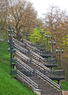 Wooden stairs in the park clipart