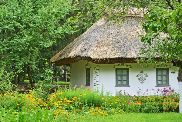 Oude hut met een stro dak — Stockfoto