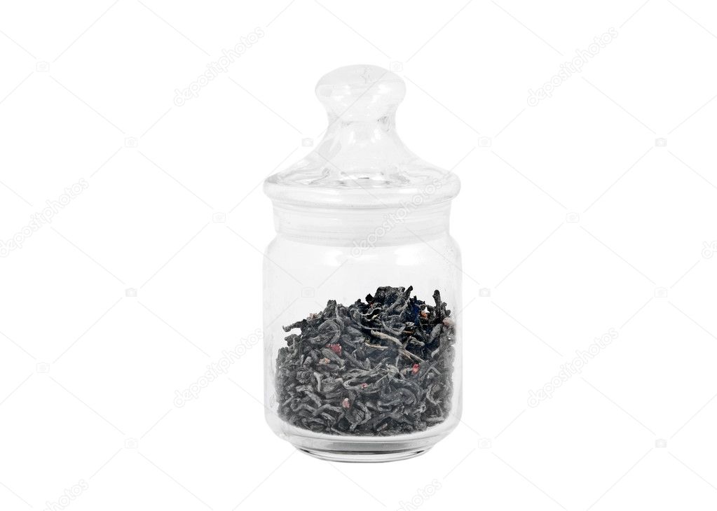 Green tea in glass jar