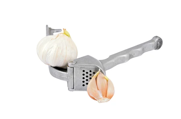 stock image Garlic press and garlic