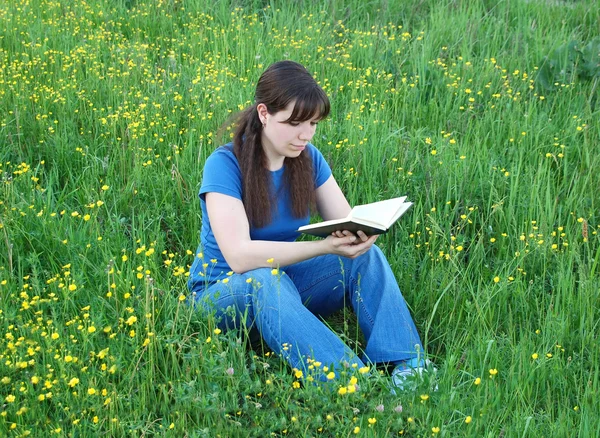 Stock image Girl reading at the meadow