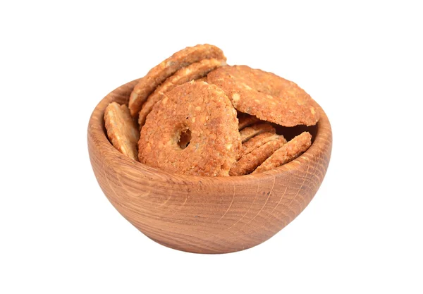 Biscotto in ciotola di legno — Foto Stock