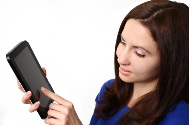 Woman using tablet computer clipart