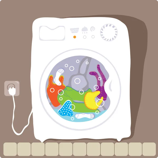 Máquina de lavar roupa que lava roupas cor — Vetor de Stock