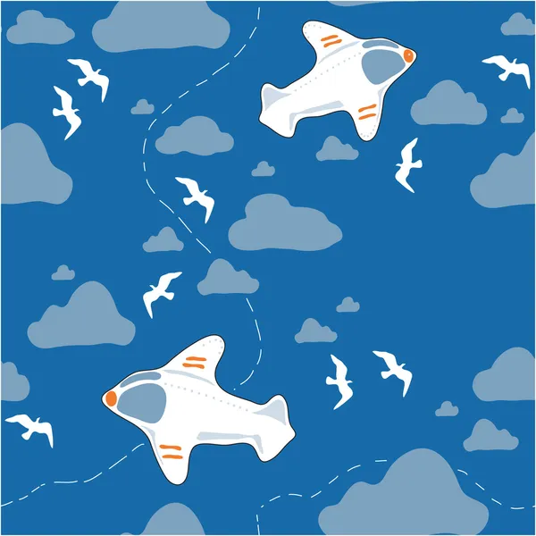 Beyaz bir uçak gökyüzünde görüntü ile sorunsuz doku — Stok Vektör