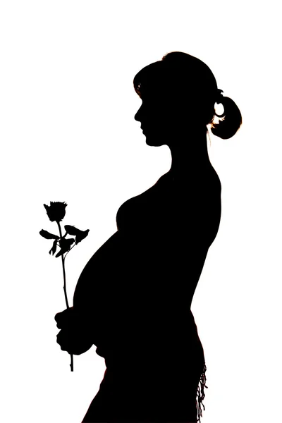 Siluet wanita hamil dengan latar belakang putih — Stok Foto