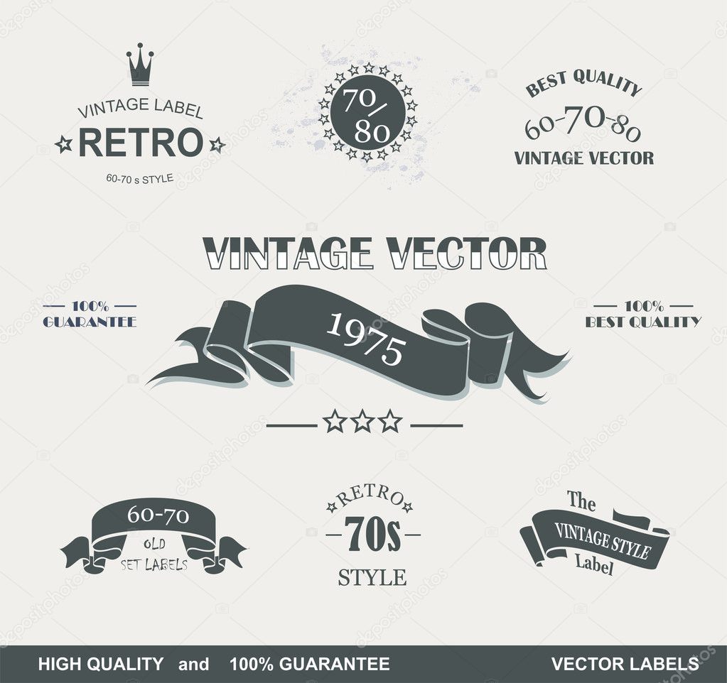 Vintage Styled Premium Quality Labels and Ribbons collection with black grungy design.