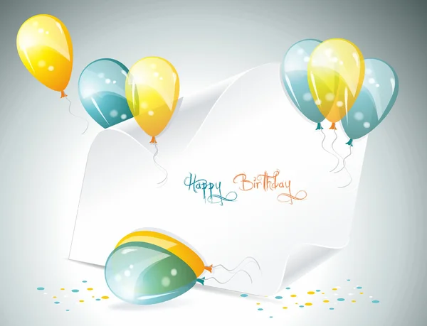 Kort till födelsedag, med ballonger — Stock vektor