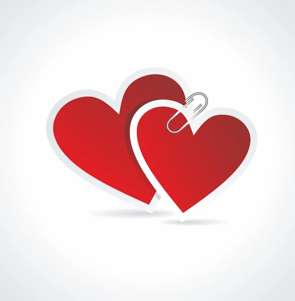 Dubbel rött hjärta papper klistermärke — Stock vektor