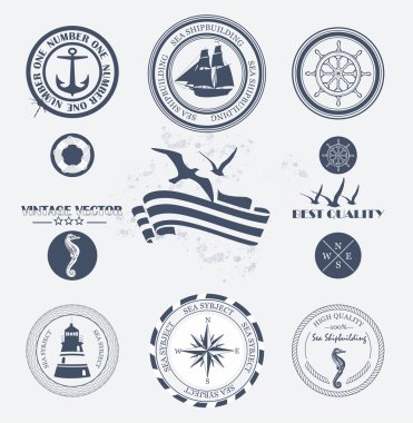 Set of vintage retro nautical badges and labels clipart