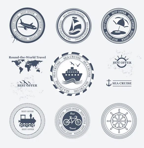 Ensemble de badges et étiquettes touristiques rétro vintage — Image vectorielle