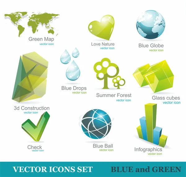 녹색 과 파란색으로 된 에코 친화적 인 아이콘 — 스톡 벡터