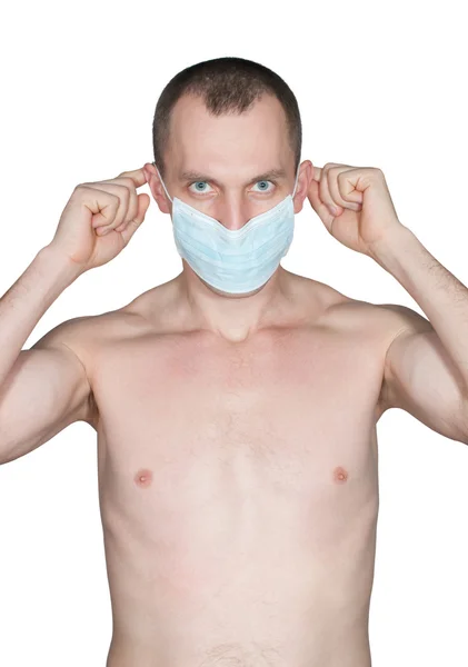 Uomo abbigliamento una maschera medica — Foto Stock