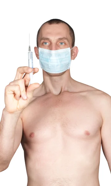 Naked man in a medical mask — Stock Photo, Image
