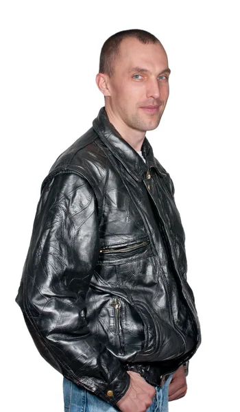 Hombre en una chaqueta de cuero aislado —  Fotos de Stock