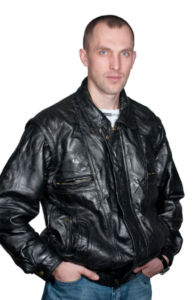 Man in een lederen jas — Stockfoto