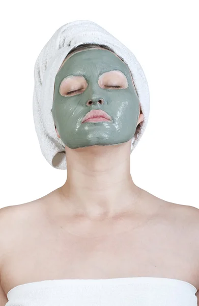 stock image Woman left a cosmetic clay mask