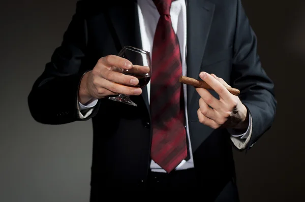 stock image Rich person, holds a cigar and whisky