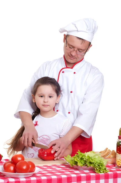 Father and daughter cooking together — Stock Photo, Image