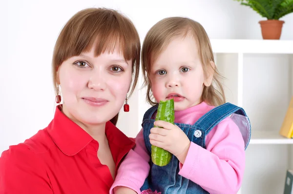 Portrait Cute cheerful child with mother — Stock Photo, Image
